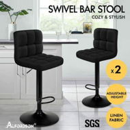 Detailed information about the product ALFORDSON 2x Bar Stools Ralph Kitchen Swivel Chair Fabric Gas Lift Black