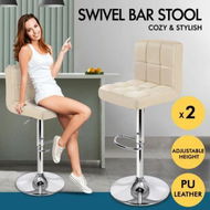 Detailed information about the product ALFORDSON 2x Bar Stools Ralph Kitchen Swivel Chair Leather Gas Lift BEIGE