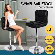 Detailed information about the product ALFORDSON 2x Bar Stools Ralph Kitchen Swivel Chair Leather Gas Lift BLACK