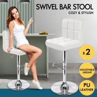 Detailed information about the product ALFORDSON 2x Bar Stools Ralph Kitchen Swivel Chair Leather Gas Lift WHITE