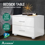 Detailed information about the product ALFORDSON 2x Bedside Table Nightstand 4 Side High Gloss White Side End Table