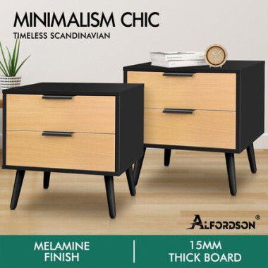 ALFORDSON 2x Bedside Table Nightstand Side Storage Cabinet Scandinavian Black