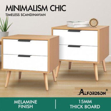 ALFORDSON 2x Bedside Table Nightstand Side Storage Cabinet Scandinavian White