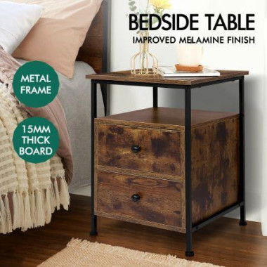 ALFORDSON 2x Bedside Table Retro Wood Nightstand Storage Vintage 2 Drawers Cabinet Wooden Side Table Oak