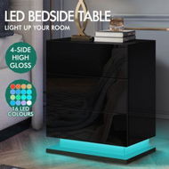 Detailed information about the product ALFORDSON 2x Bedside Table RGB LED Nightstand 3 Drawers 4 Side High Gloss Black