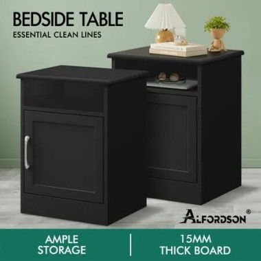 ALFORDSON 2x Bedside Table Storage Cabinet Side End Nightstand Black