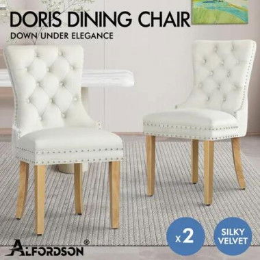 ALFORDSON 2x Dining Chair Kitchen Lounge Retro Button Tufted Wooden Velvet Beige