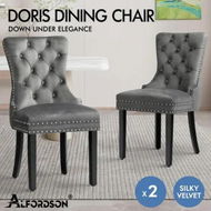 Detailed information about the product ALFORDSON 2x Dining Chair Kitchen Lounge Retro Button Tufted Wooden Velvet Grey