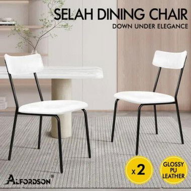 ALFORDSON 2x Dining Chairs Accent Kitchen Lounge Curved Back PU Leather White