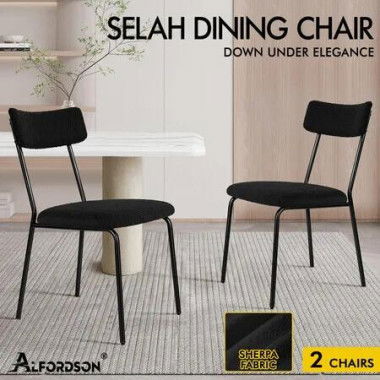 ALFORDSON 2x Dining Chairs Accent Kitchen Lounge Rectangular Back Sherpa Black
