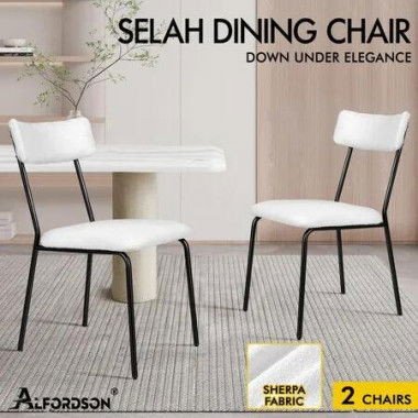 ALFORDSON 2x Dining Chairs Accent Kitchen Lounge Rectangular Back Sherpa White
