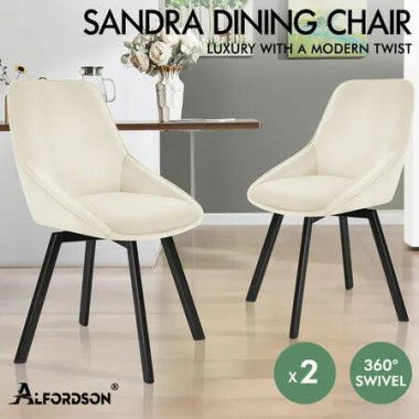 ALFORDSON 2x Dining Chairs Accent Kitchen Swivel Lounge Padded Seat Velvet Beige