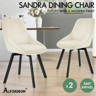 Detailed information about the product ALFORDSON 2x Dining Chairs Accent Kitchen Swivel Lounge Padded Seat Velvet Beige