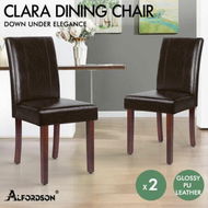 Detailed information about the product ALFORDSON 2x Dining Chairs Cafe Kitchen High-Back Chair Glossy PU Leather Brown
