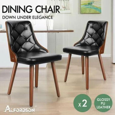 ALFORDSON 2x Dining Chairs Padded Tufted Glossy PU Leather Black