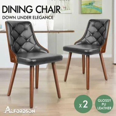 ALFORDSON 2x Dining Chairs Padded Tufted Glossy PU Leather Grey