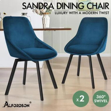 ALFORDSON 2x Dining Chairs Swivel Velvet Blue