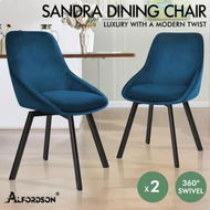 Detailed information about the product ALFORDSON 2x Dining Chairs Swivel Velvet Blue