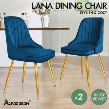 ALFORDSON 2x Dining Chairs Velvet Blue