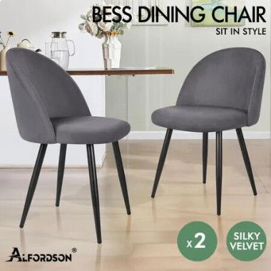 ALFORDSON 2x Dining Chairs Velvet Grey