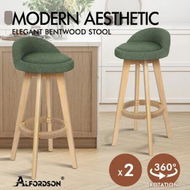 Detailed information about the product ALFORDSON 2x Kitchen Bar Stools Liam Wooden Swivel Bar Stool Chairs Boucle Green