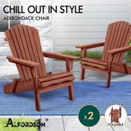 Detailed information about the product ALFORDSON 2x Outdoor Chairs Wooden Adirondack Patio Furniture Beach Garden Brown