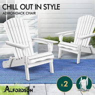 Detailed information about the product ALFORDSON 2x Outdoor Chairs Wooden Adirondack Patio Furniture Beach Garden White