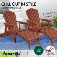 Detailed information about the product ALFORDSON 2x Outdoor Chairs Wooden Adirondack w/ Ottoman Patio Beach Garden Brown