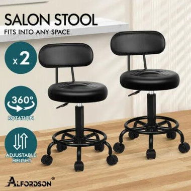 ALFORDSON 2x Salon Stool Backrest Swivel Barber Hair Dress Chair All Black