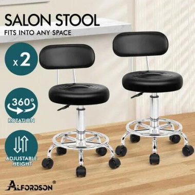 ALFORDSON 2x Salon Stool Backrest Swivel Barber Hair Dress Chair Declan Black