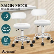 Detailed information about the product ALFORDSON 2x Salon Stool Backrest Swivel Barber Hair Dress Chair Declan White