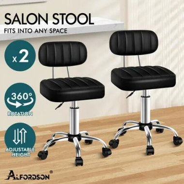 ALFORDSON 2x Salon Stool Backrest Swivel Barber Hair Dress Chair Lina Black