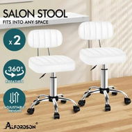 Detailed information about the product ALFORDSON 2x Salon Stool Backrest Swivel Barber Hair Dress Chair Lina White