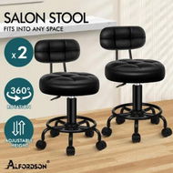 Detailed information about the product ALFORDSON 2x Salon Stool Backrest Swivel Barber Hair Dress Chair Riley All Black