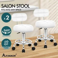 Detailed information about the product ALFORDSON 2x Salon Stool Backrest Swivel Barber Hair Dress Chair Riley White