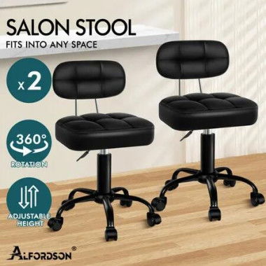 ALFORDSON 2x Salon Stool Backrest Swivel Barber Hair Dress Chair Tufan All Black