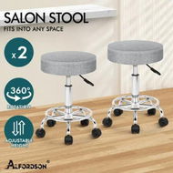 Detailed information about the product ALFORDSON 2x Salon Stool Round Swivel Barber Hair Dress Chair Light Grey Fabric