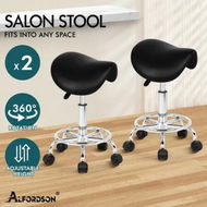 Detailed information about the product ALFORDSON 2x Salon Stool Saddle Swivel Barber Hair Dress Chair Sierra Black