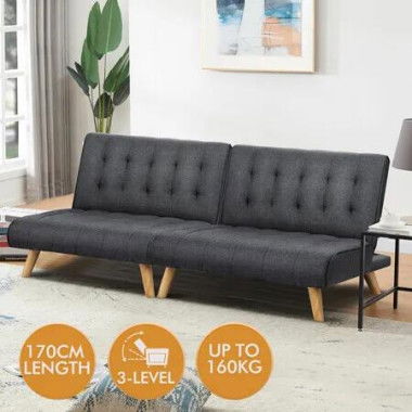 ALFORDSON 2x Sofa Bed Lounge Chair Single Seater Fabric Grey