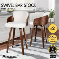Detailed information about the product ALFORDSON 2x Swivel Bar Stools Alice Kitchen Wooden Dining Chair Boucle White