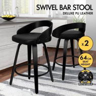 Detailed information about the product ALFORDSON 2x Swivel Bar Stools Caden Kitchen Wooden Dining Chair ALL BLACK