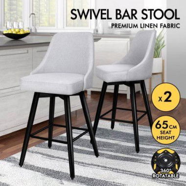 ALFORDSON 2x Swivel Bar Stools Kitchen Dining Chair Cafe Wooden LIGHT GREY