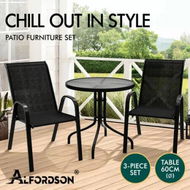 Detailed information about the product ALFORDSON 3PCS Outdoor Furniture Patio Table and Chairs Set Garden Round Black