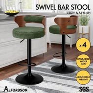 Detailed information about the product ALFORDSON 4x Bar Stool Kitchen Swivel Chair Wooden Boucle Ramiro Green