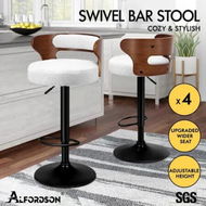 Detailed information about the product ALFORDSON 4x Bar Stool Kitchen Swivel Chair Wooden Boucle Ramiro White