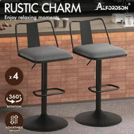 Detailed information about the product ALFORDSON 4x Bar Stools Gas Lift Fabric Bar Chairs Kitchen Swivel Gloria GREY
