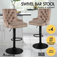 Detailed information about the product ALFORDSON 4x Bar Stools Gas Lift Velvet Bar Chairs Kitchen Swivel Bella BROWN