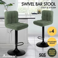 Detailed information about the product ALFORDSON 4x Bar Stools Ralph Kitchen Swivel Chair Boucle Gas Lift Green