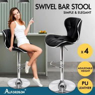 Detailed information about the product ALFORDSON 4x Bar Stools Ralph Kitchen Swivel Chair Gas Lift Leather BLACK