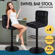 Detailed information about the product ALFORDSON 4x Bar Stools Ralph Kitchen Swivel Chair Leather Gas Lift ALL BLACK